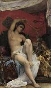 unknown artist Odalisque playing with a Monkey oil painting on canvas